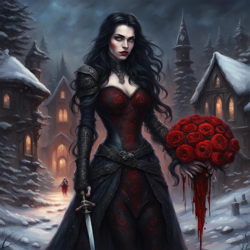 Mesmerizing Assassin Bleeding in Snowy Village