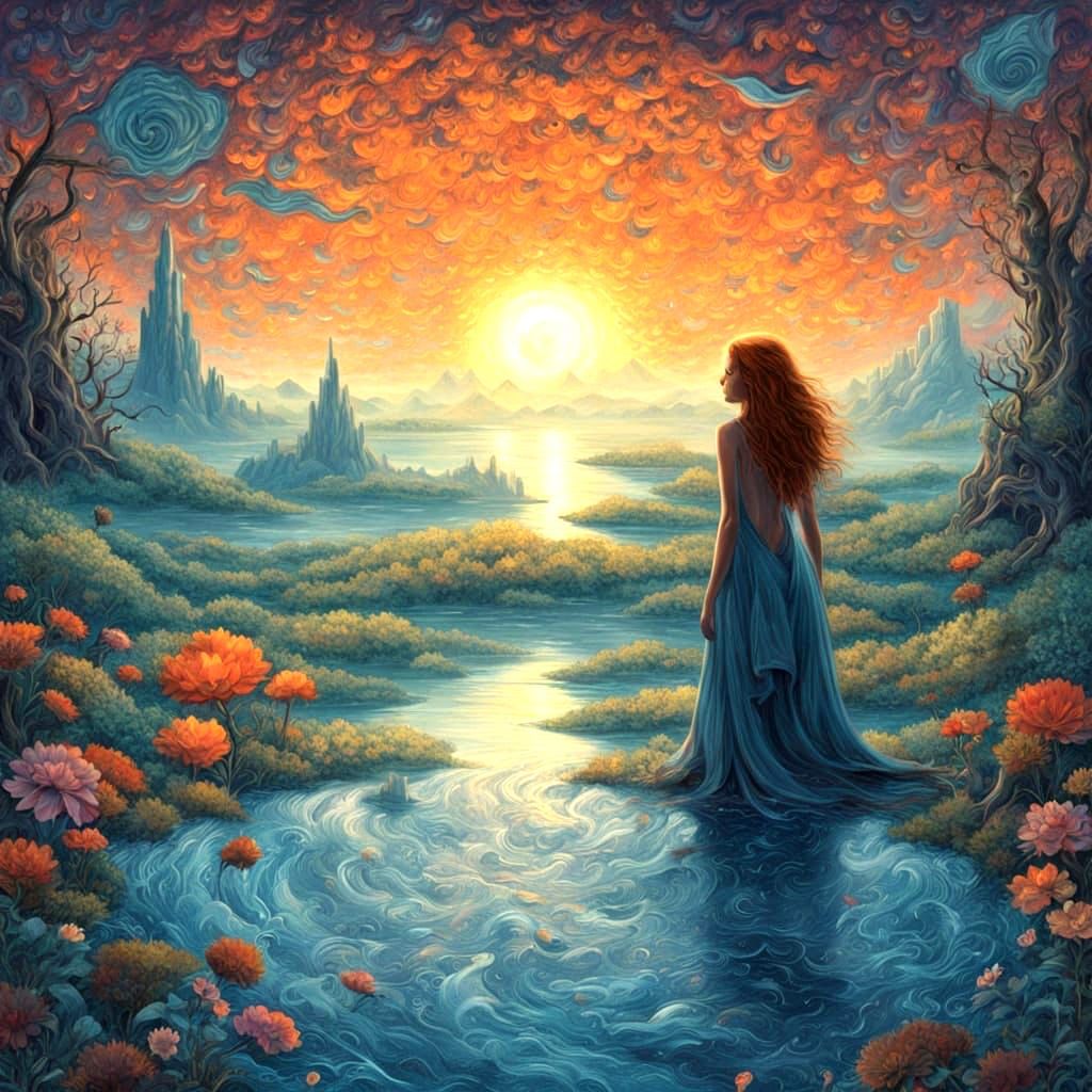 Ethereal Storm Goddess with Luminous Aura and Mythical Creat...