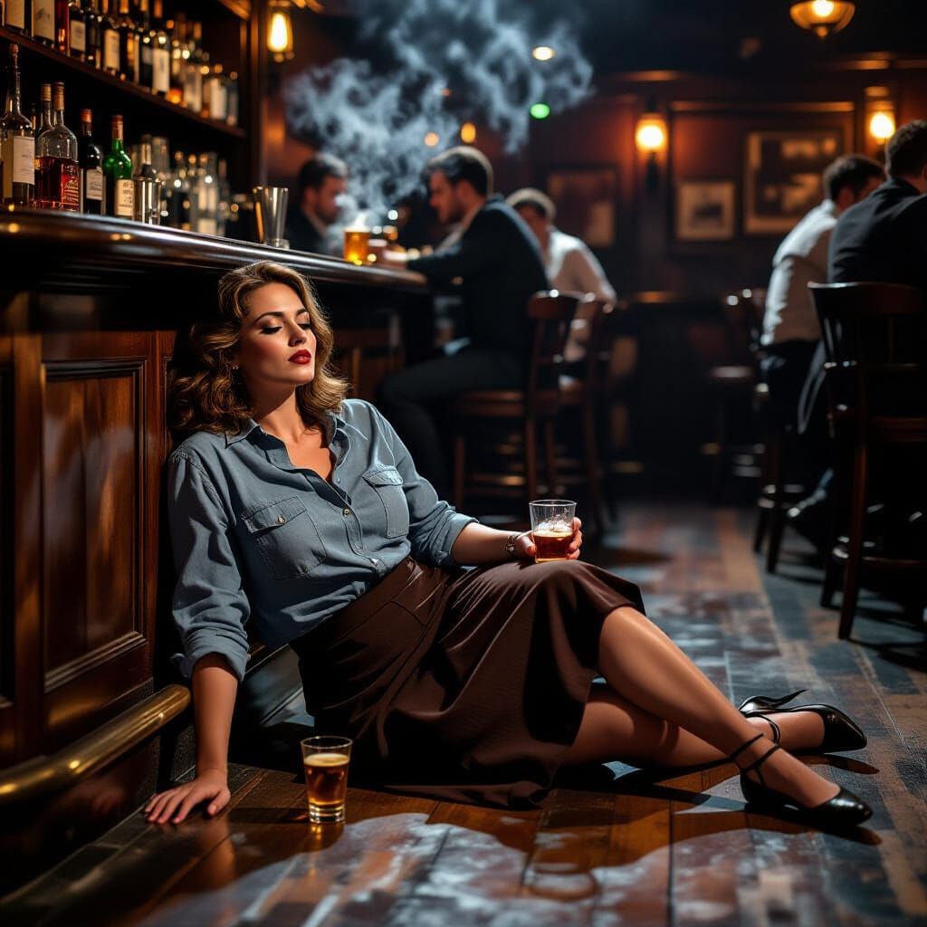 Film Noir Scene: Drunk Woman in Speakeasy