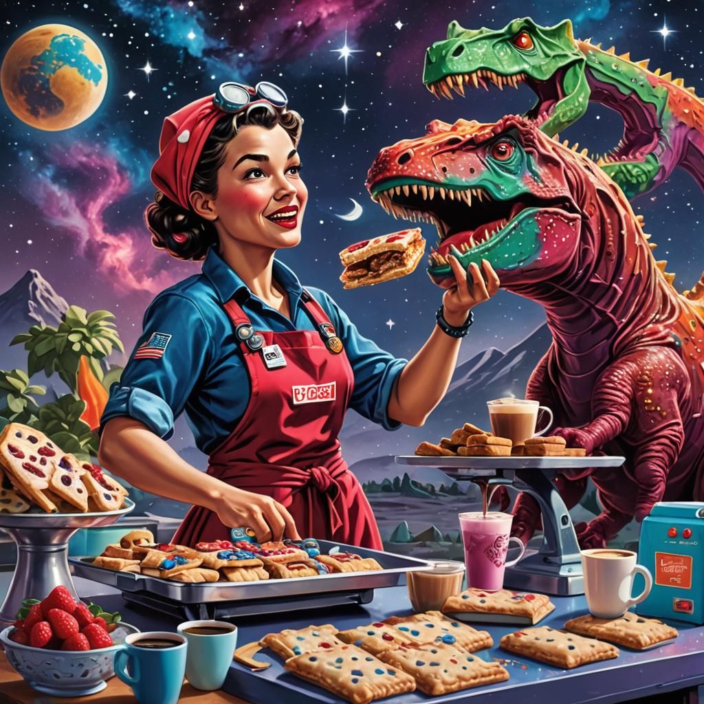 Rosie Riveter Serves Dinosaurs on the Moon