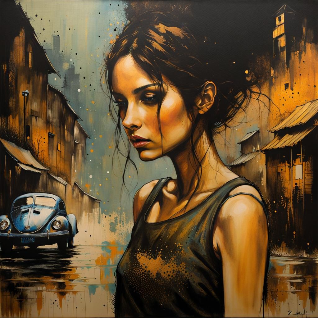 Gritty Fairy Cityscape with Zentangle Tortoise