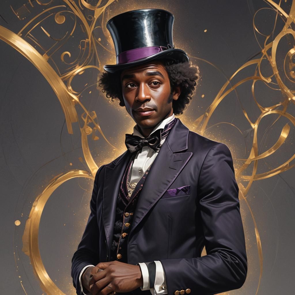 Black Man in Willy Wonka Suit: Hyperdetailed Portrait