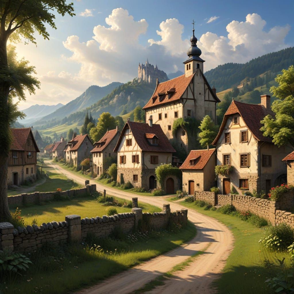 Baroque Gothic Rural Village Scene