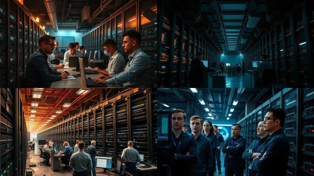 Diverse IT Professionals in Cinematic Data Center Scene