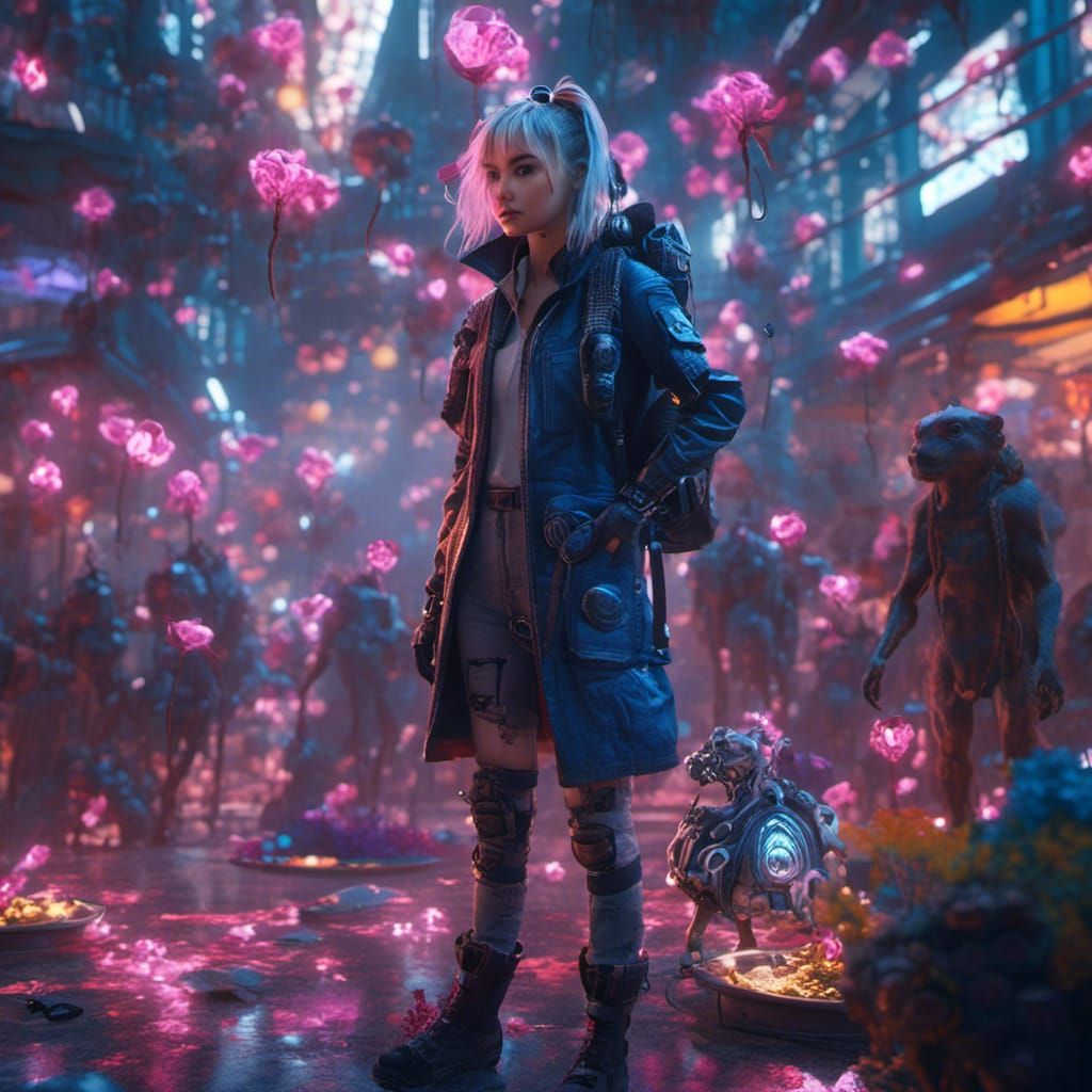 Cyberpunk Alice in Wonderland 3D Anime Art