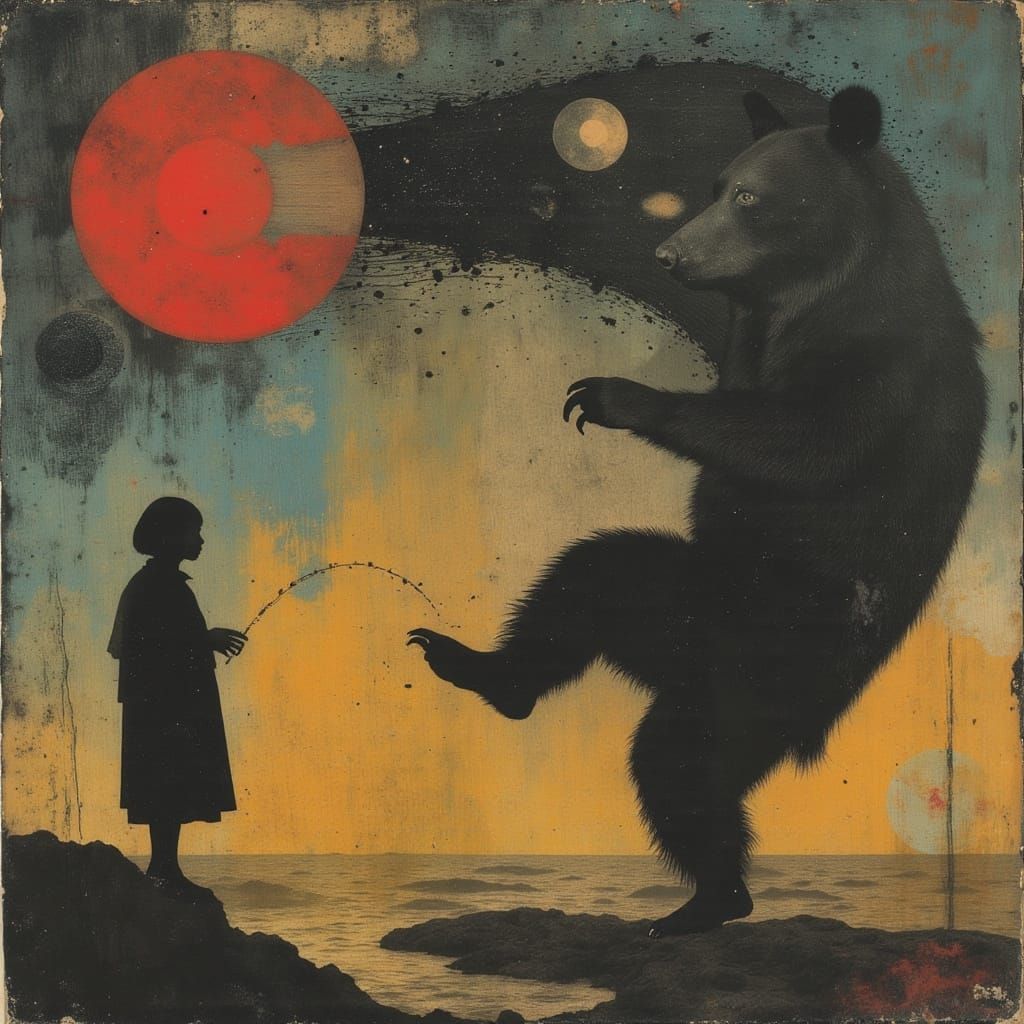 Surreal Circus Sideshow in Vibrant, Geometric Abstraction St...