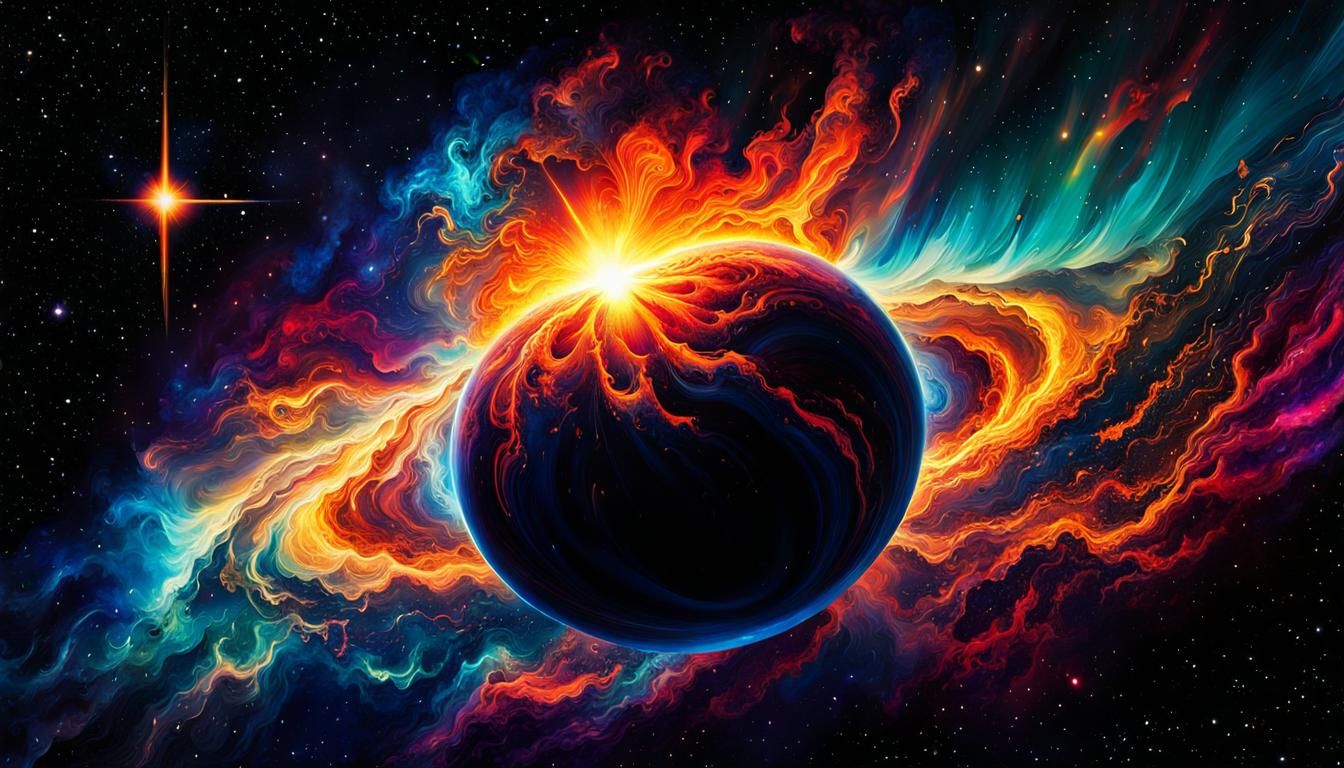 Vibrant Cosmic Nebula Disrupted by Supernova, Digital Art