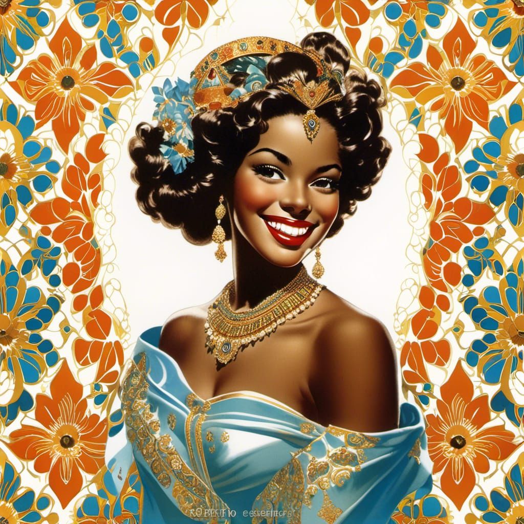 Beautiful Woman Portrait in Vargas Style