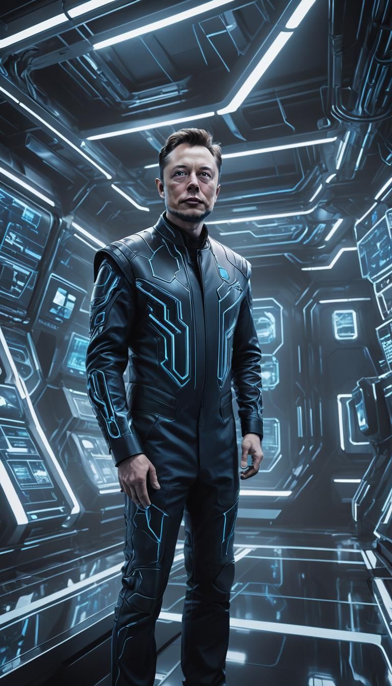 Futuristic Portrait of Elon Musk in Cyberpunk Control Room