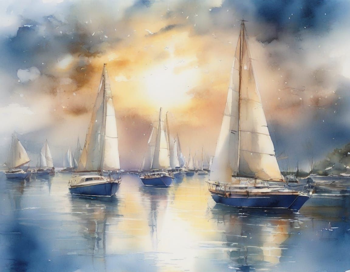 Vibrant Watercolor Yachts Sail Across the Bay of Plenty
