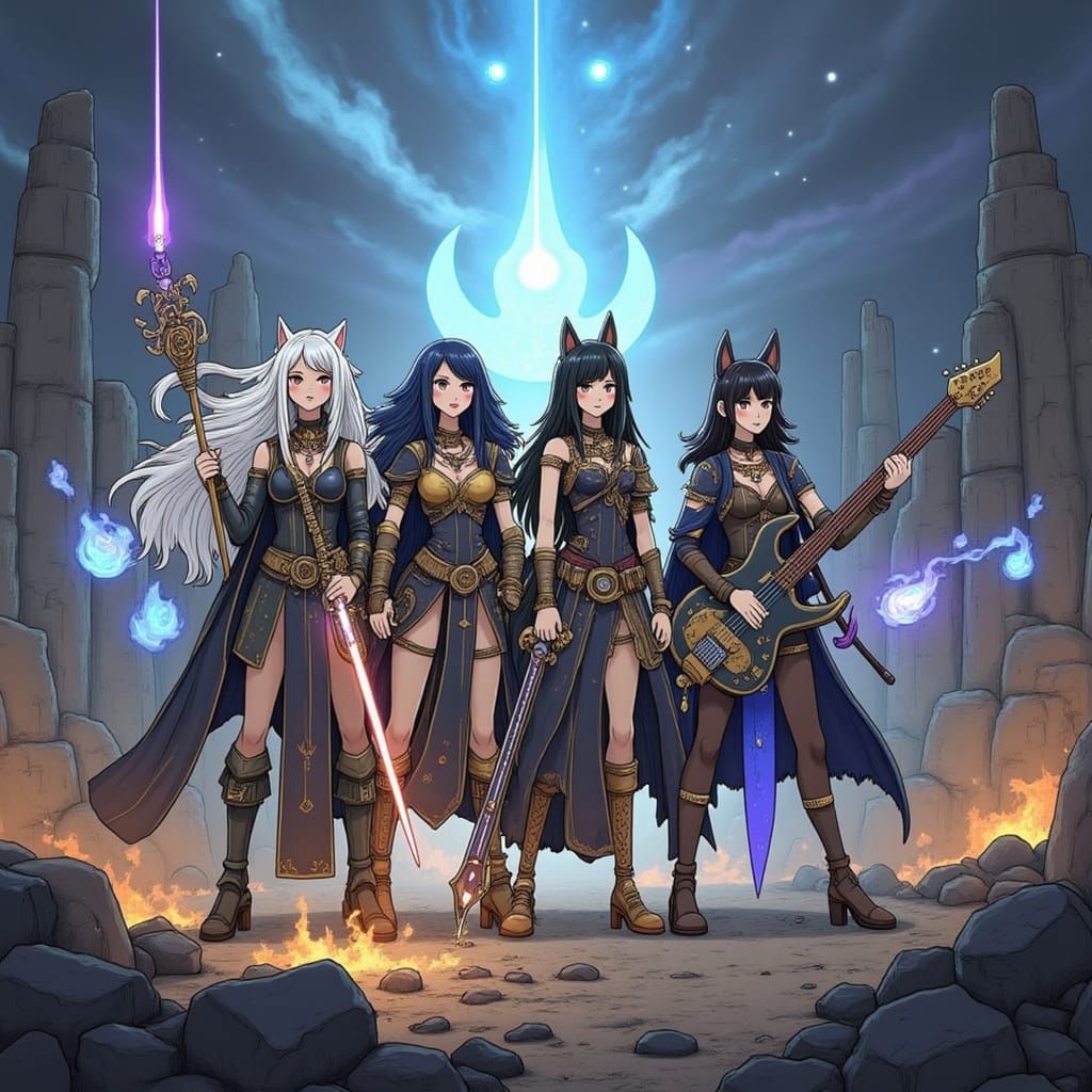 Magical Girl Band of Arcane Warriors in Fantasy Setting