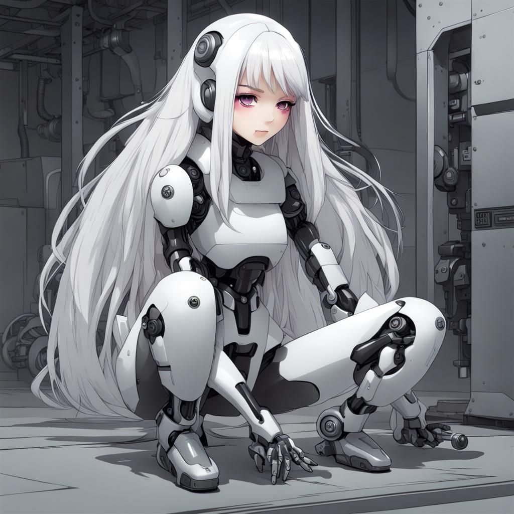 Futuristic Robot Girl with White Hair