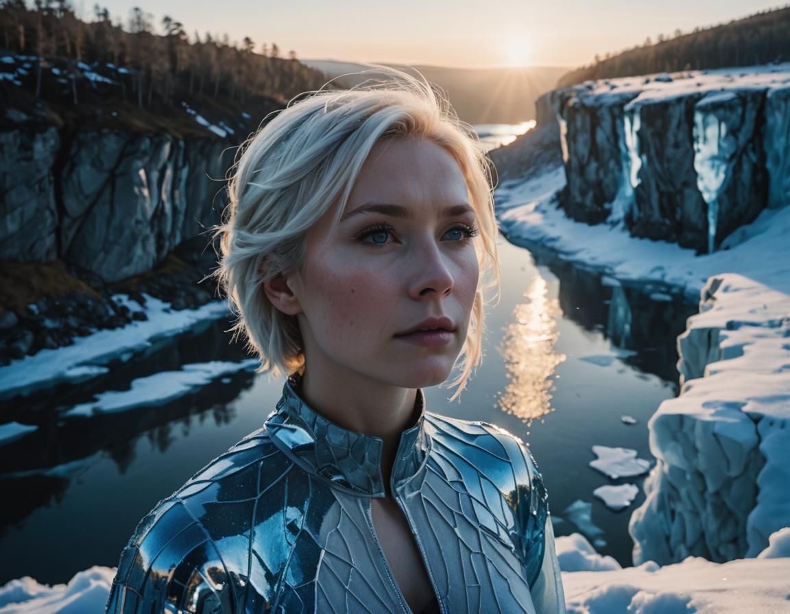 Swedish Princess on Blue Ice Cliff