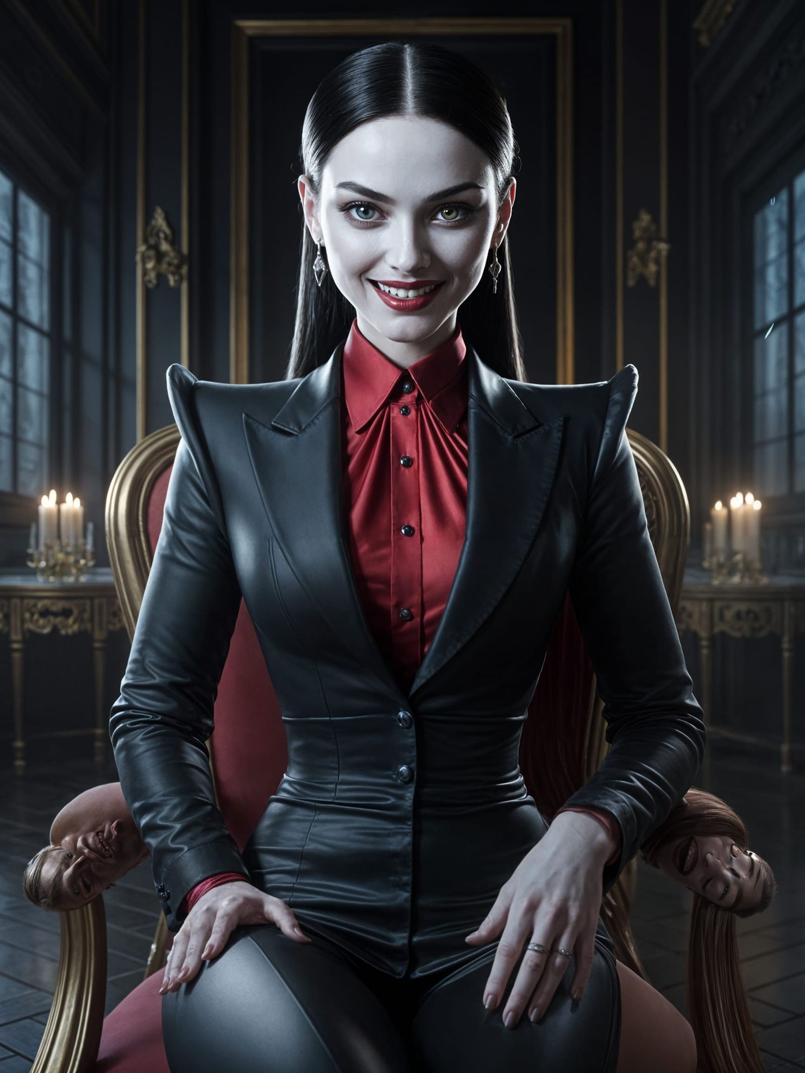 Elegant Vampire Portrait in Opulent Mansion