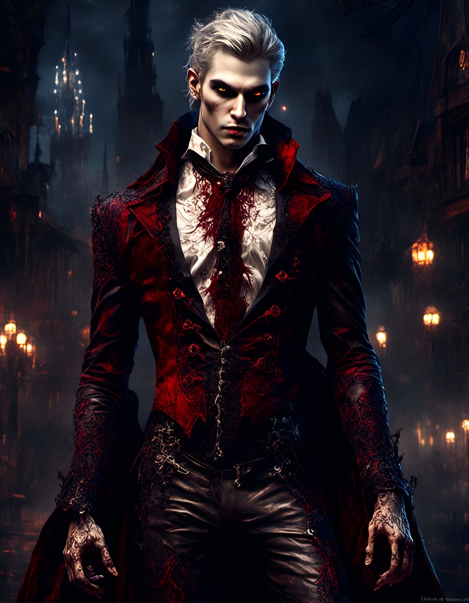 Handsome Vampire in Lace Bodysuit: High Contrast Detail