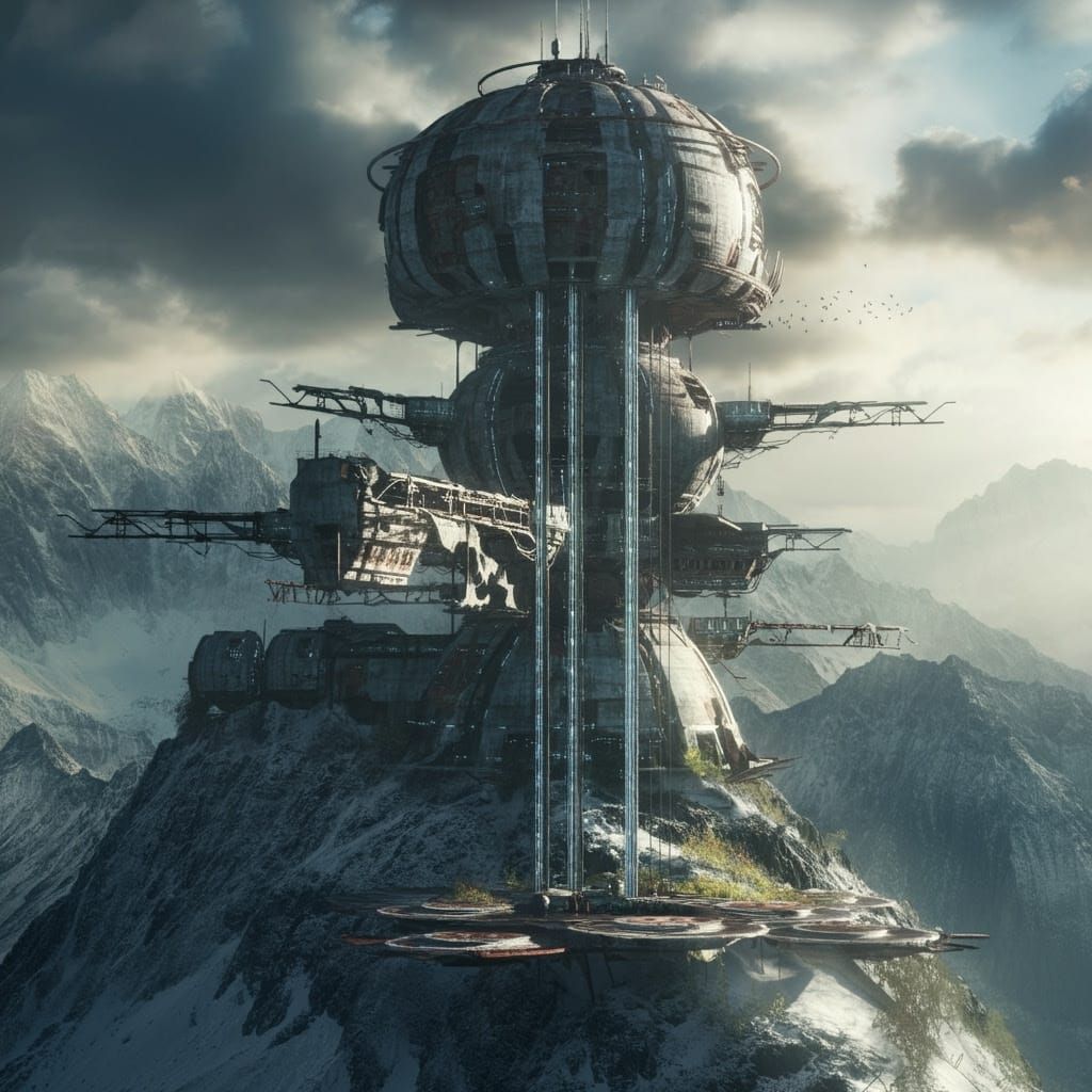 Desolate Spaceport on a Snow-Capped Mountain Peak