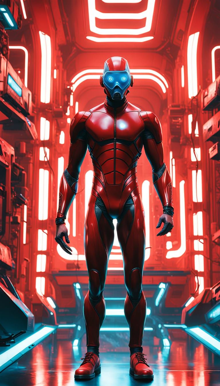 Biopunk Horror Figure in Futuristic Latex Armor