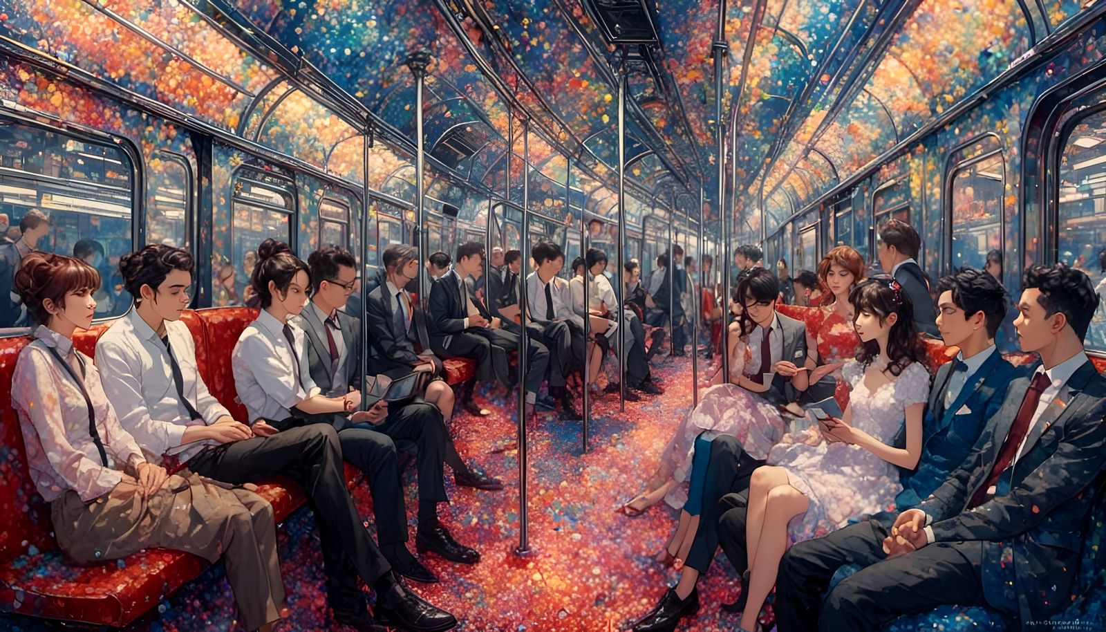 Studio Ghibli Bullet Train in Pointillism Style