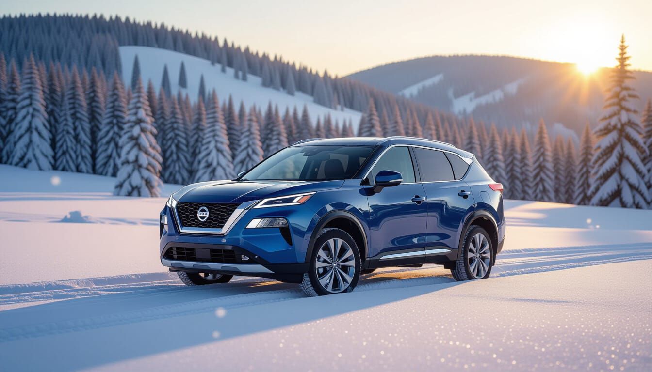 2026 Nissan Rogue Platinum in Deep Ocean Blue Winter Scene