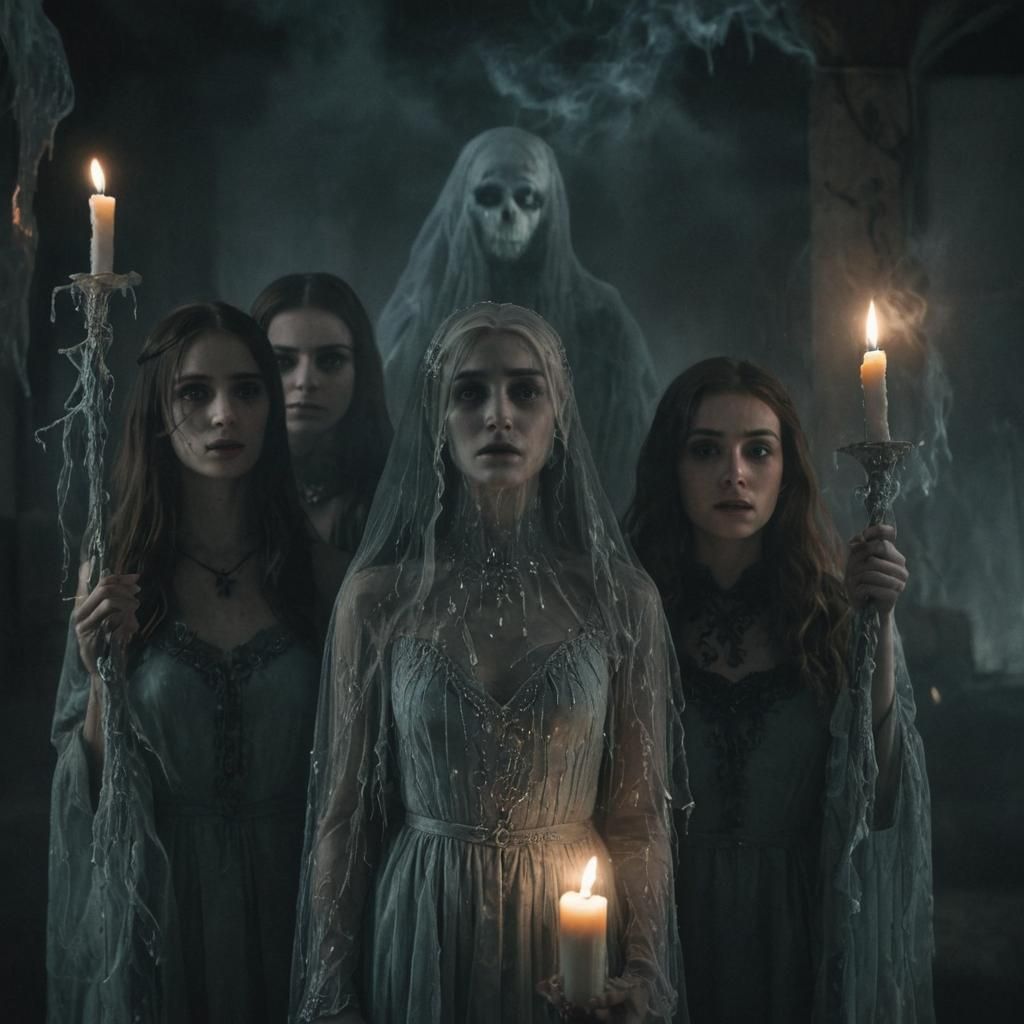 Ominous Dark Fantasy Scene with Ghostly Apparition