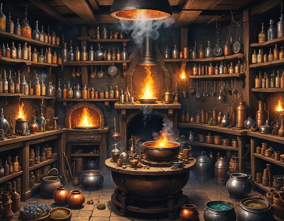 A medieval alchemist's laboratory