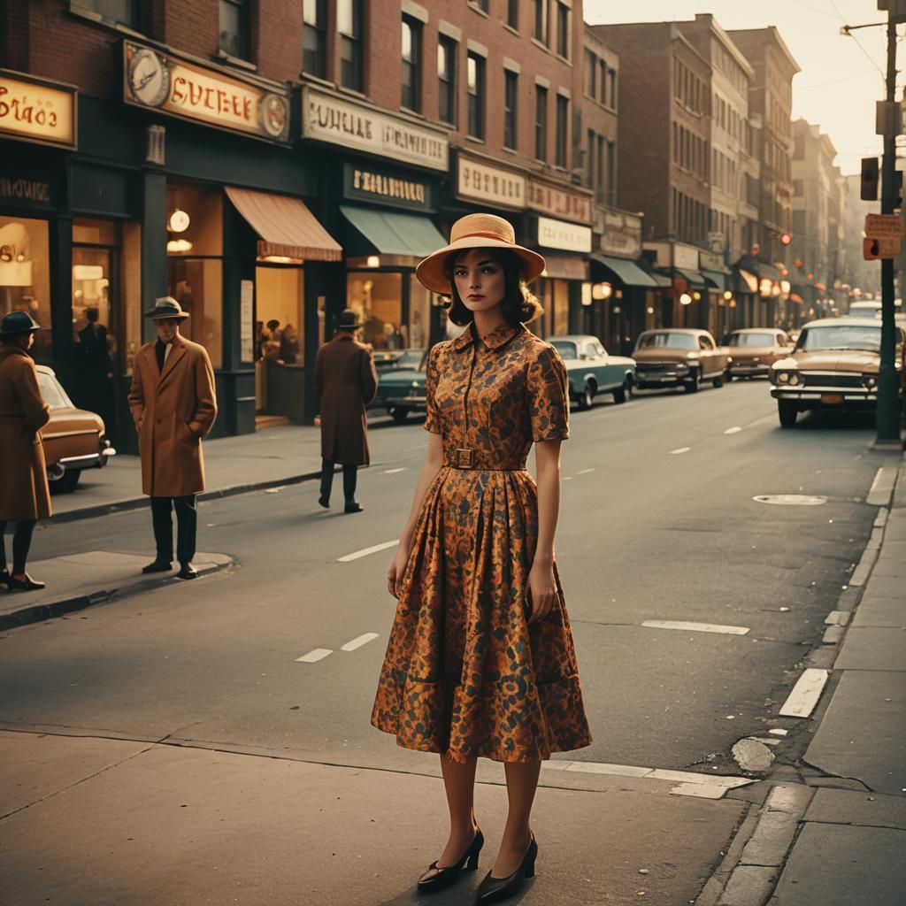 1960s Woman in Orange Dress: Cinematic Film Still