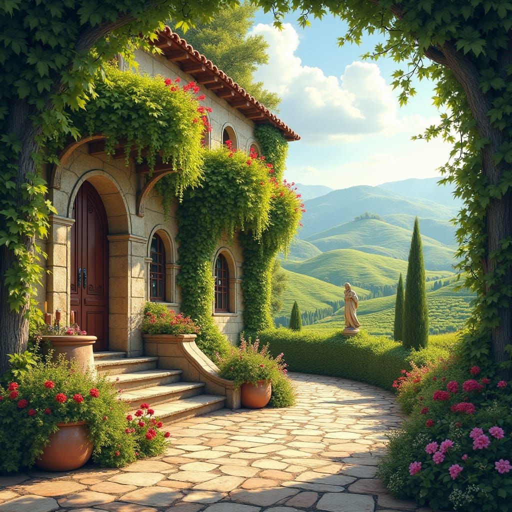 Picturesque Vineyard with Gardens in Impressionist Style