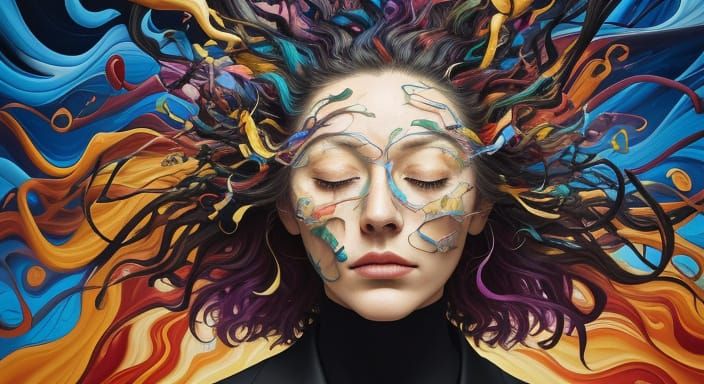 Surrealistic Dreamscapes: A Vibrant, Triadic Oil Painting