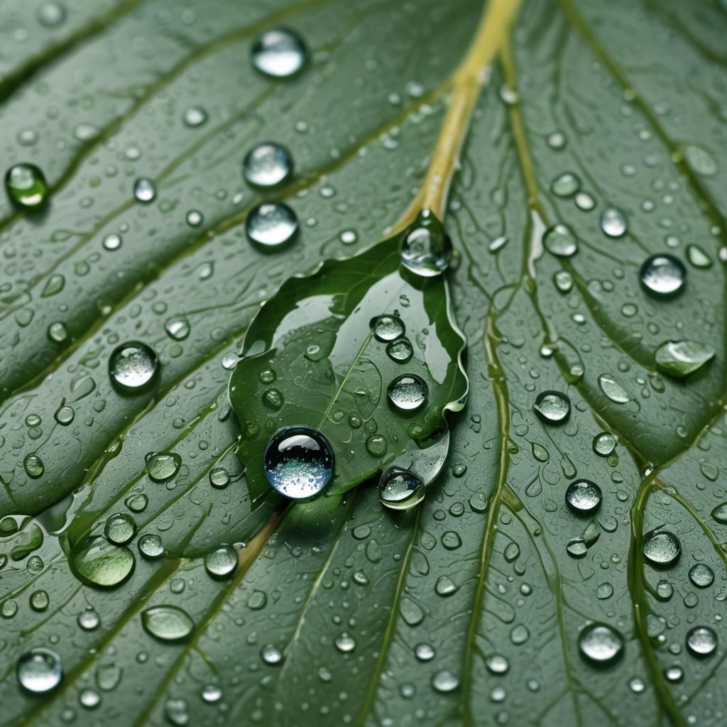 Macro Raindrop Falling from Leaf: Vivid Digital Art