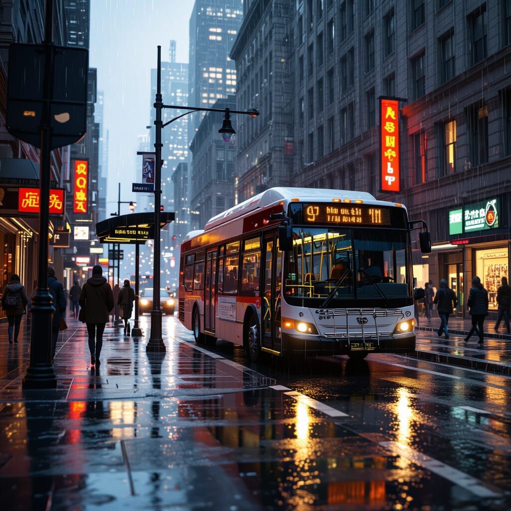 Rainy City Street Scene in Detailed Matte Painting Style