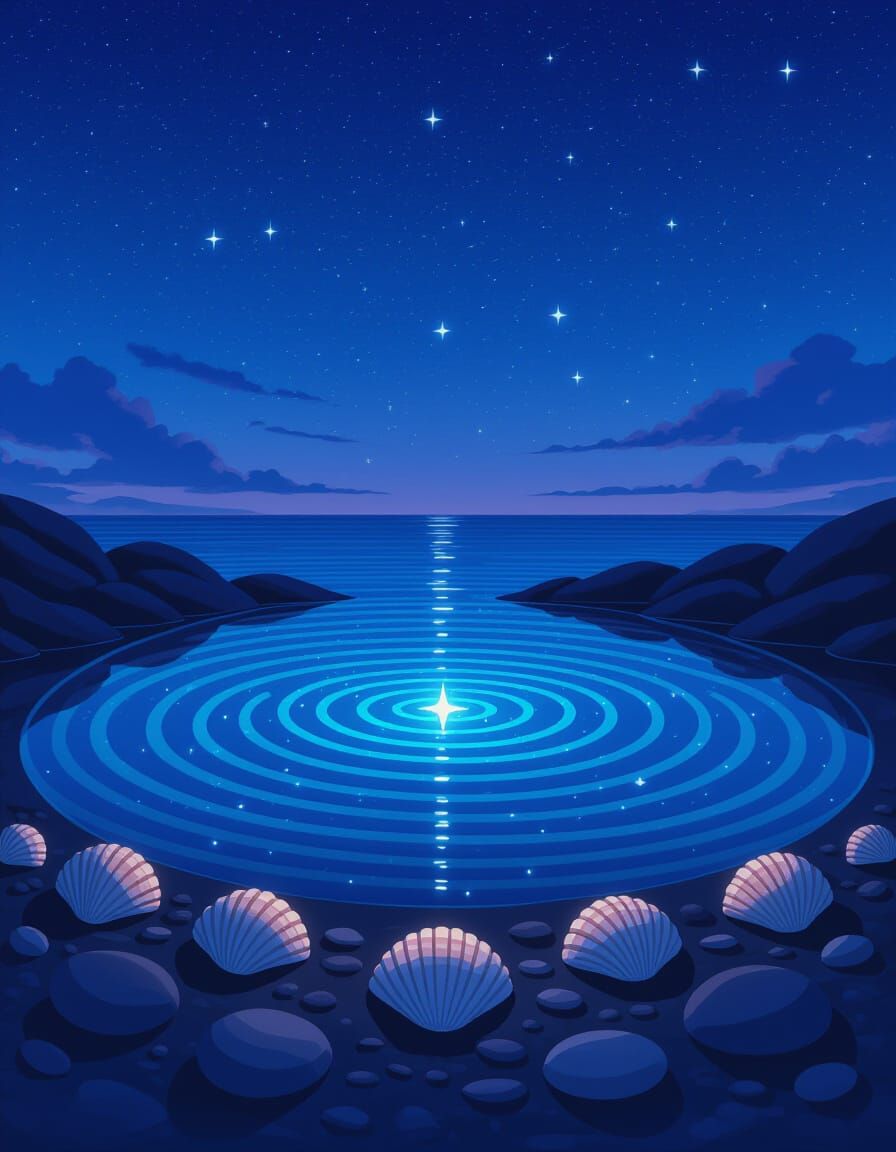 Starry Tidal Pool in Dreamy Anime Style