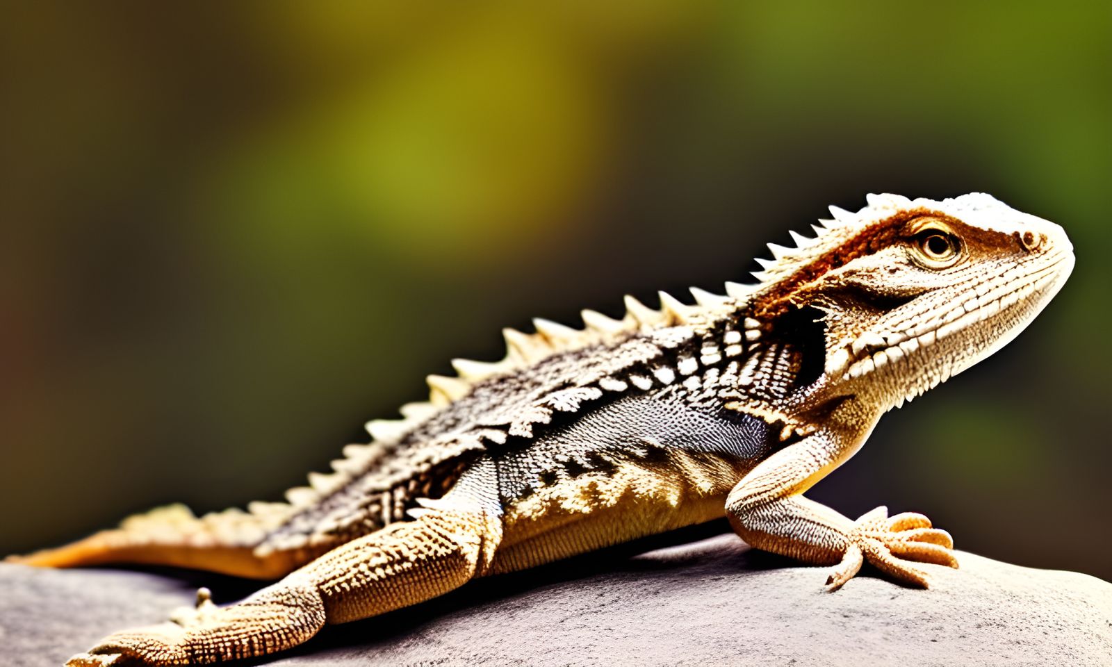 Hyperrealistic Bearded Dragon on Rock at Sunset