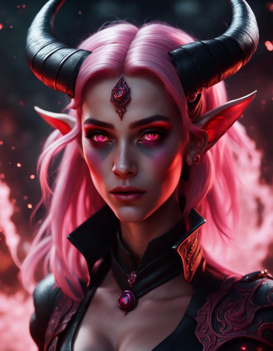 Beautiful Tiefling Girl with Magic Dust in Fantasy Art