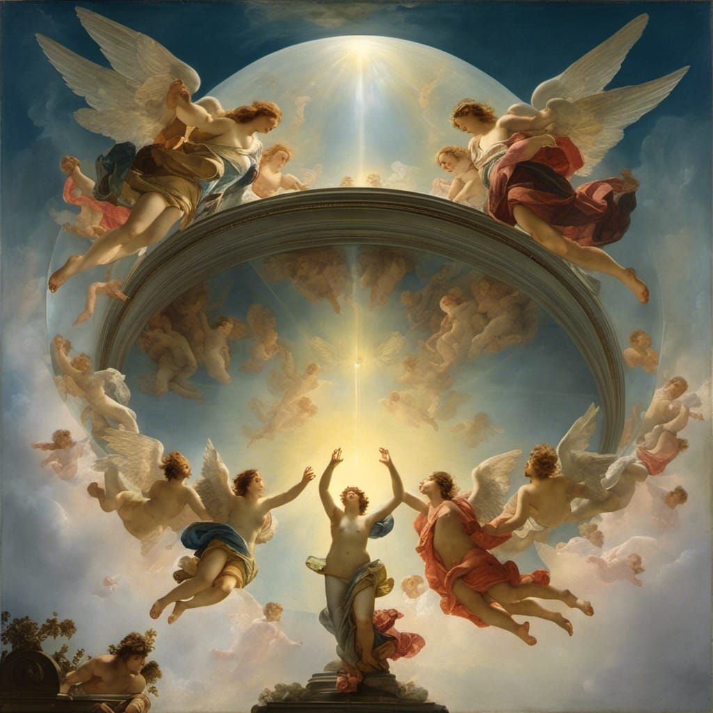 Angels Ascending into Heaven Under Glass Dome