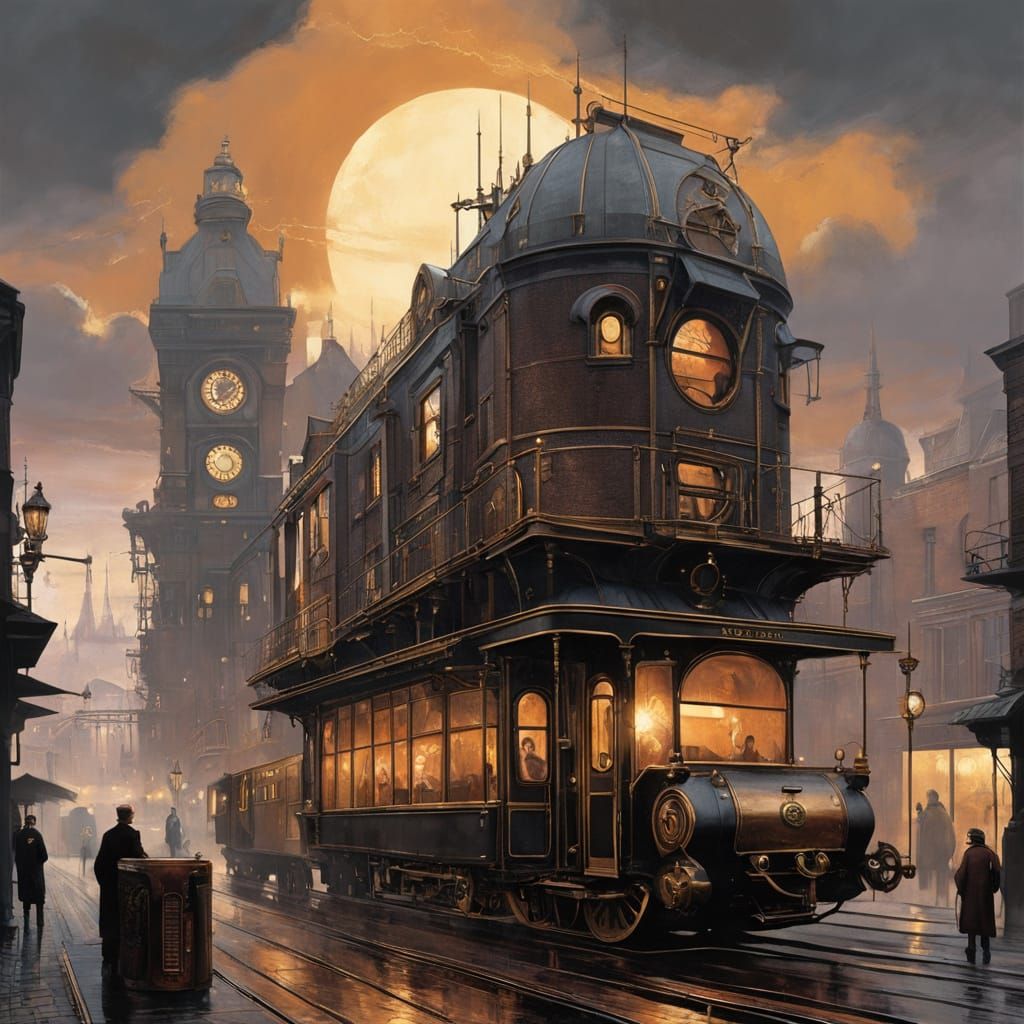 Steampunk Cityscape in a Golden, Misty Era
