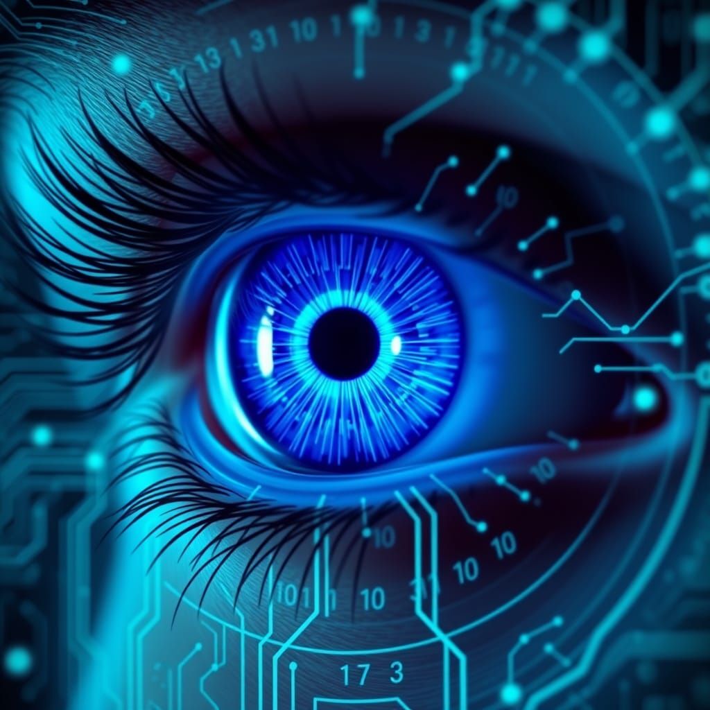 Cybernetic Eye in Neon Blue