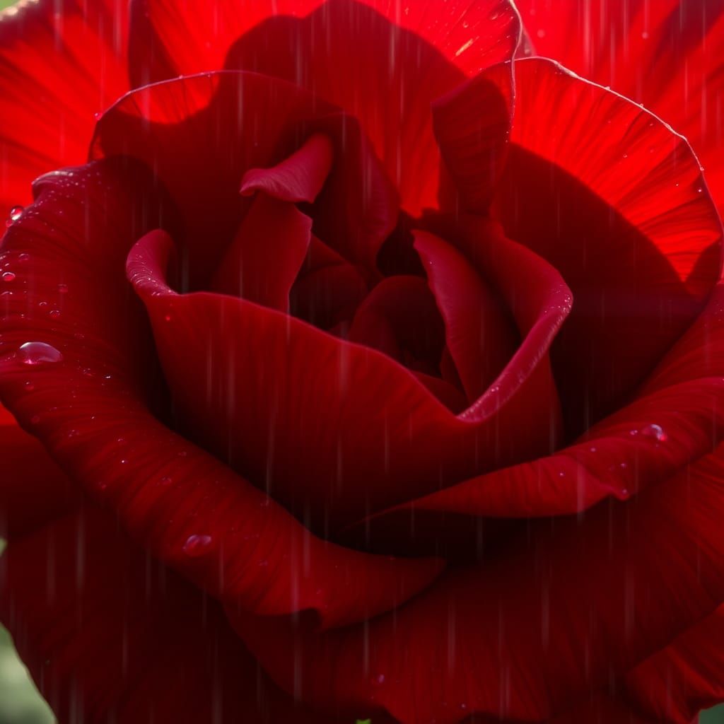 Scarlet Rose with Raindrops: Fantasy Concept Art