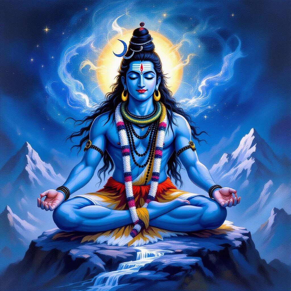 Lord Shiva Meditating Atop Mount Kailash