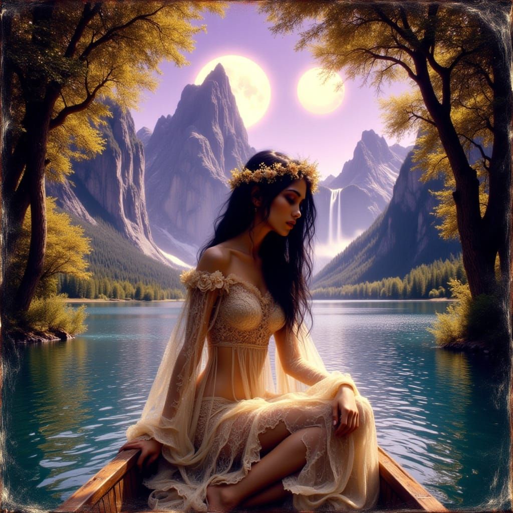 Woman in Boat Under Moonlight, Don Macana Style