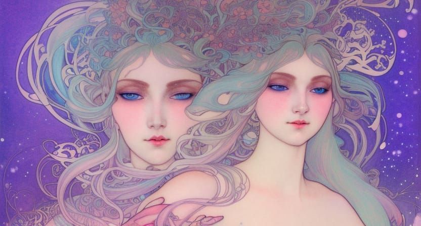 Winter Goddesses in Art Nouveau Style