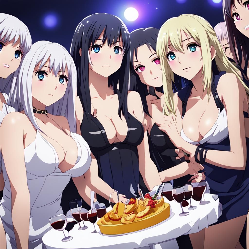 Anime Party Scene with Hot Girls
