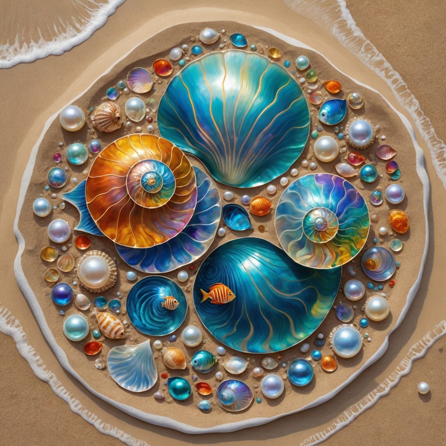 Iridescent Pearl Shell Double Exposure in Art Nouveau Style