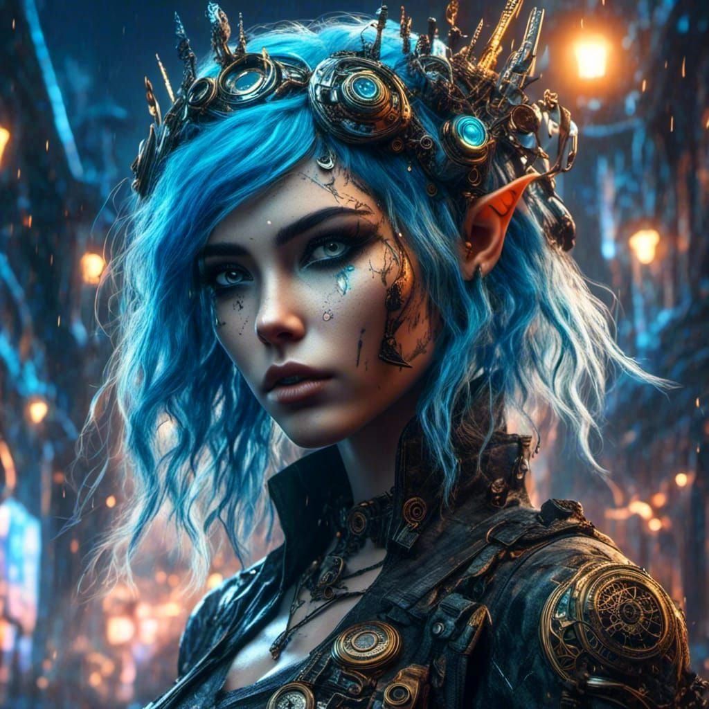 Goth punk cybernetic elven