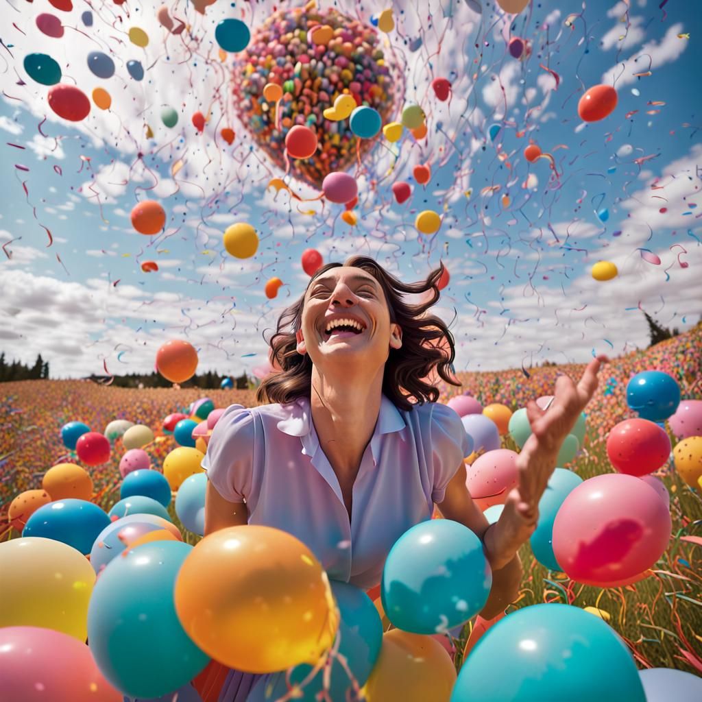 Joyful Person in Meadow: Surrealist Dreamscape