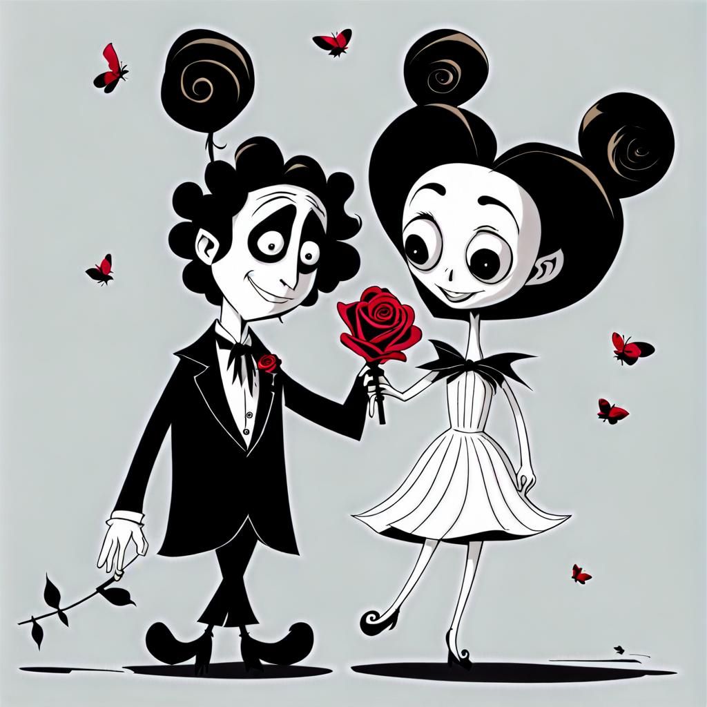 Whimsical Rose in Tim Burton Style