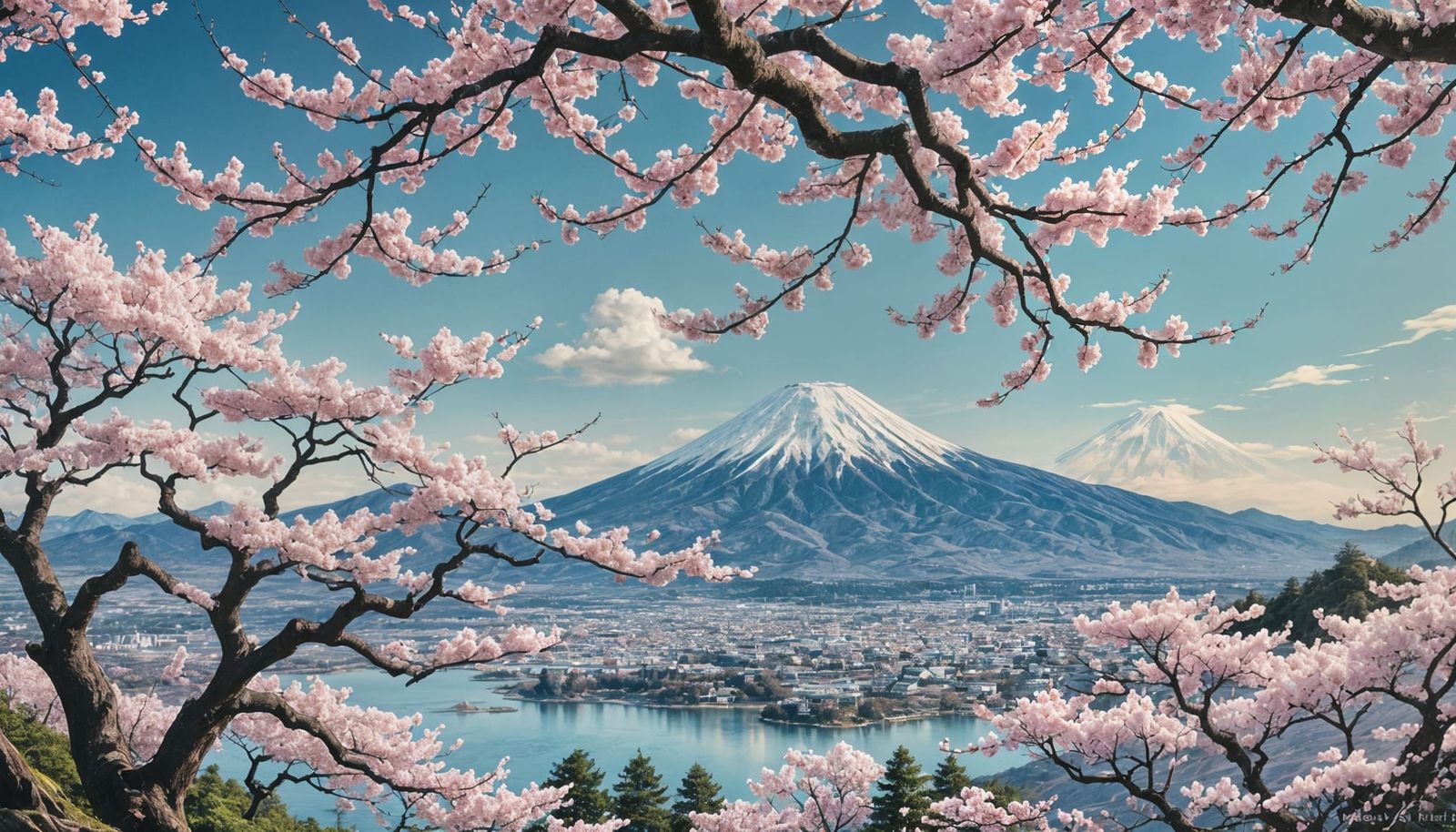 Mount Fuji in Bloom: A Hokusai-Inspired Panorama