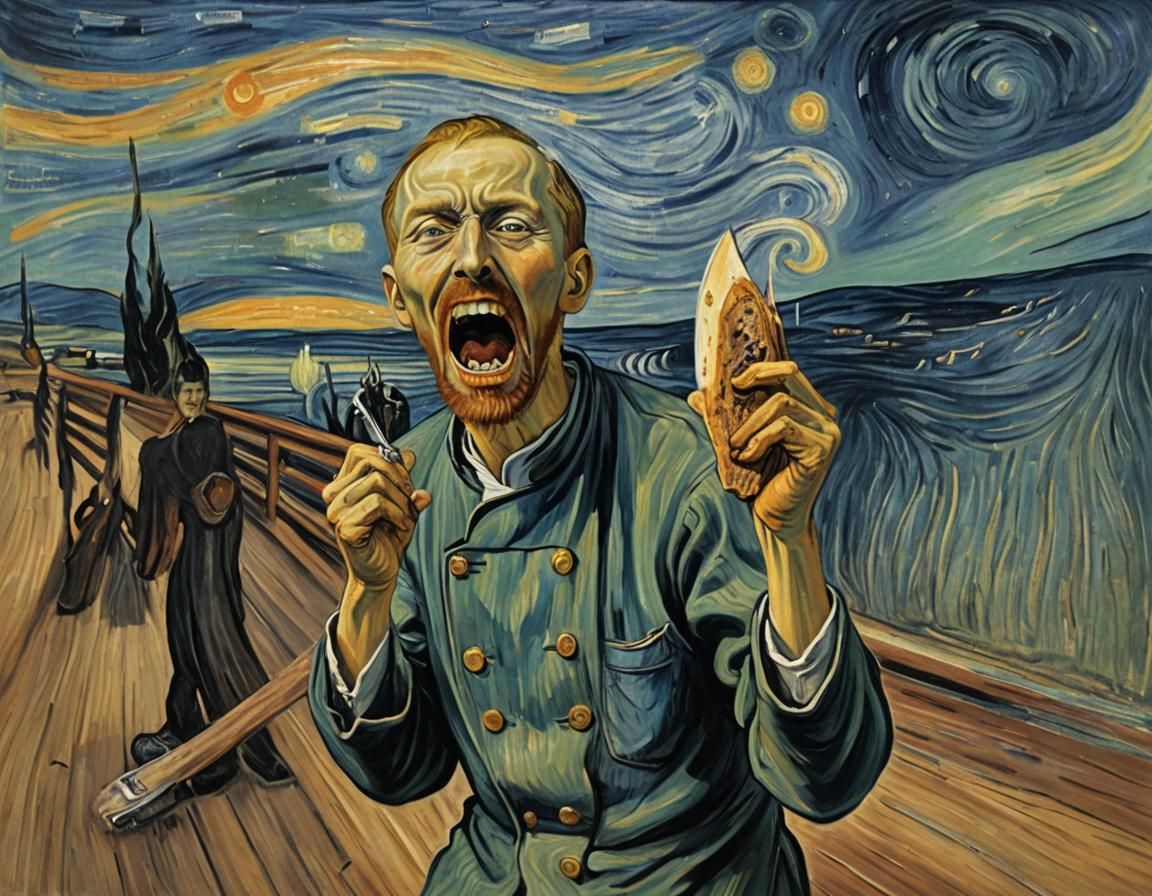 The Scream Parody with Knife, Expressionist Style