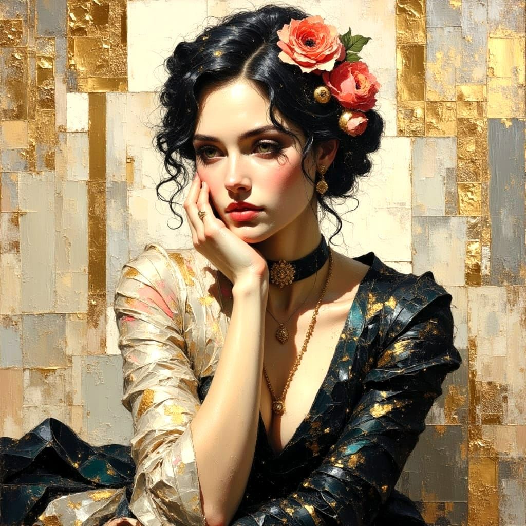 Opulent Figures in Silken Robes: Impasto Oil Painting