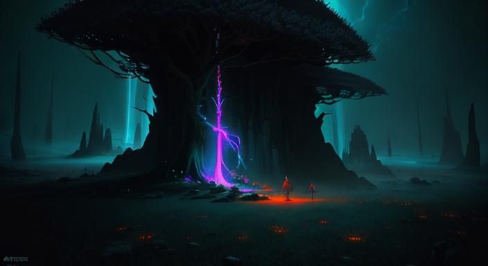 Eerie Warrior with Sword in Fantasy Art Style