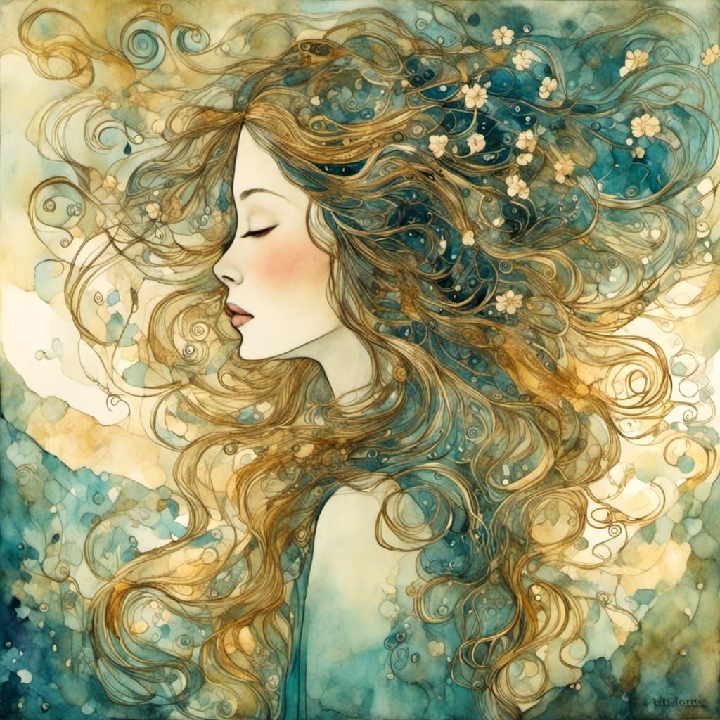 Ethereal Woman with Flowing Hair Portrait